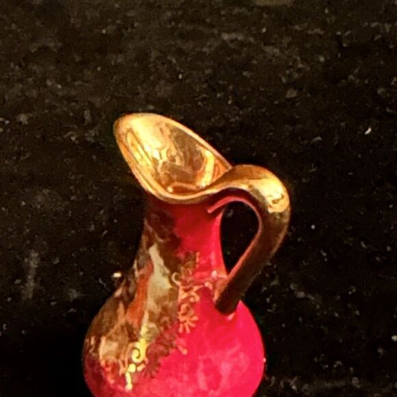 Vintage Limoges raspberry water pitcher and bowl w 22K gold detail - Picture 3 of 8